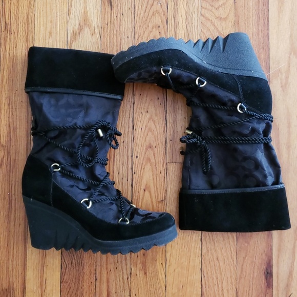 Coach logo wedge boots